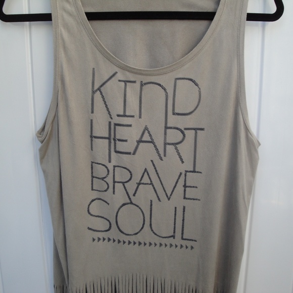 BOHO Kind Heart Brave Soul Tank L Beige Hippie - Picture 2 of 3